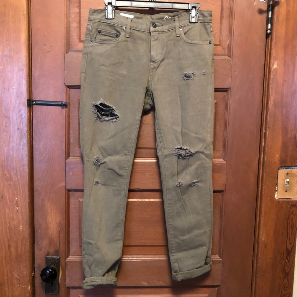 Gap Girlfriend Olive Denim Destroyed Jeans 27r